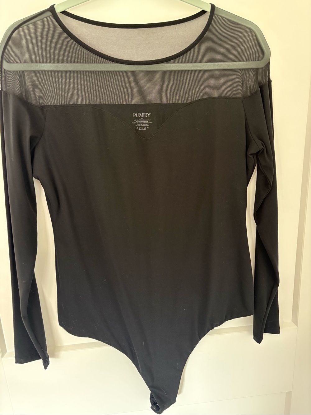 Black Long-Sleeve Mesh Yoke Bodysuit